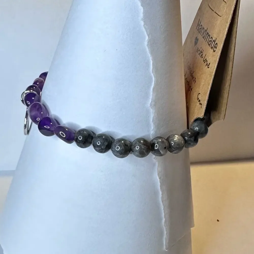 Labradorite Amethyst stretch bracelet Dreamer charm beads gemstone 7 inch